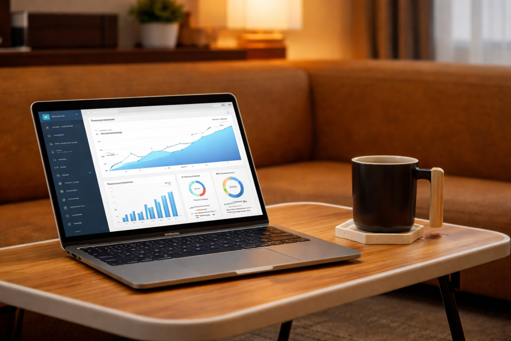 South Florida SEO and AEO analytics dashboard displayed on laptop showing website growth and digital marketing performance